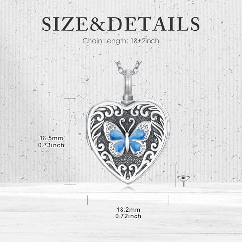 PELOVNY Urn Necklaces for Ashes of Loved Ones 925 Sterling Silver Personalized Heart Locket Urn Necklace Cremation Keepsake Memorial Jewelry Gifts for Women Men - color: Butterfly Locket Urn