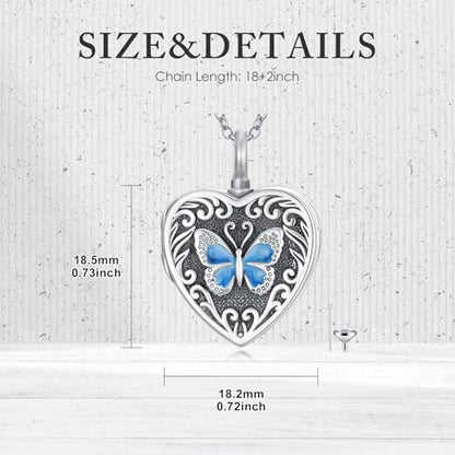 PELOVNY Urn Necklaces for Ashes of Loved Ones 925 Sterling Silver Personalized Heart Locket Urn Necklace Cremation Keepsake Memorial Jewelry Gifts for Women Men - color: Butterfly Locket Urn