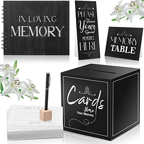 Fumete Wooden Funeral Guest Sign Book Set for Memorial Service Celebration of Life Table Sign Funeral Pen and Pen Holder Share a Memory Wooden Box with 60 Card for Guests(Black) - color: Black