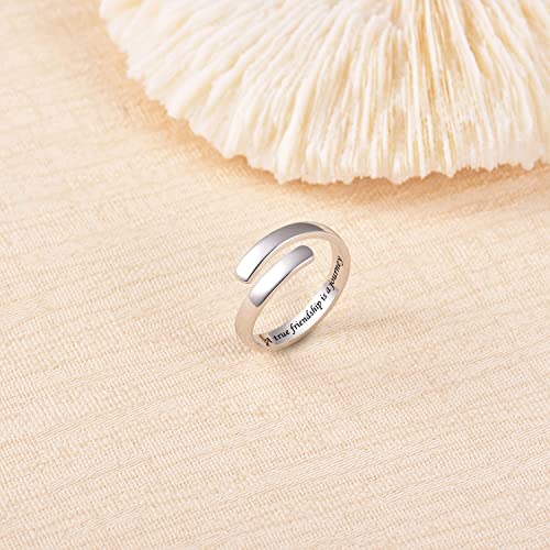 BEILIN 925 Sterling Silver Inspirational Jewelry Rings Adjustable Ring Personality Encouragement Gift for Teens Women - style: A true friendship is a journey without an end