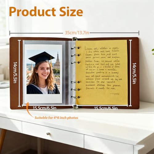 Photo Album 4x6, Leather Scrapbook Album with 50 Photos and 20 Writing Paper, DIY 6 Ring Binder Photo Album for Wedding Kids Birthday Family Travel (Pink) - color: Pink