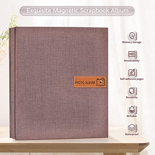 Popotop Large Photo Album Self Adhesive 4x6 5x7 8x10 Scrapbook Album DIY Picture Book,Gifts for Mom,Family Baby and Wedding,with Metal Pen and Plastic Board - color: Brown, size: 11.5"x10.6"40pages