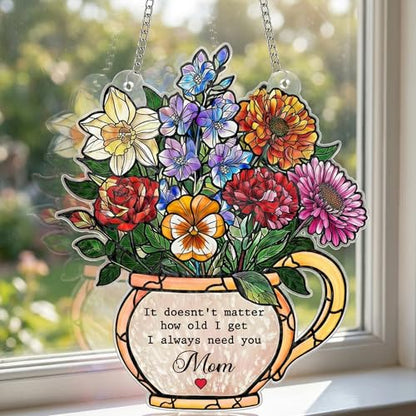 Mom Flower Acrylic Ornament, Wild Flower Remembrance Window Hangings | 3.9"x5" Acrylic High Quality Suncatcher Ornament Faux Stained Glass, Remembrance Window Hangings, Butterfly Gifts for Women - color: Wildflower
