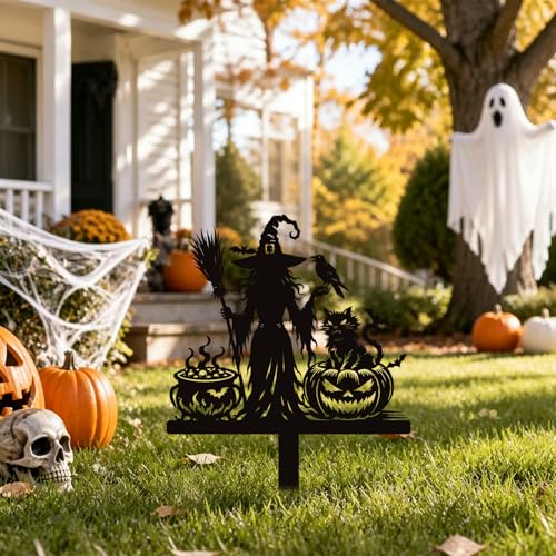 Rngmsi Halloween Witch Yard Decorations Outdoor, Outdoor Halloween Metal Yard Signs with Stake, Black Witches Silhouette Garden Stakes for Home Garden Outside Yard Lawn Patio Decor - style: Halloween Witch