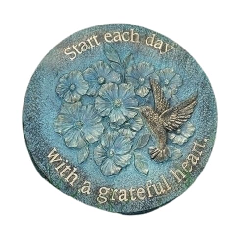 Roman Bronze Blue Patina Decorative Stepping Stone, Resin, Outdoor Decoration (9-inch Height, Grateful)