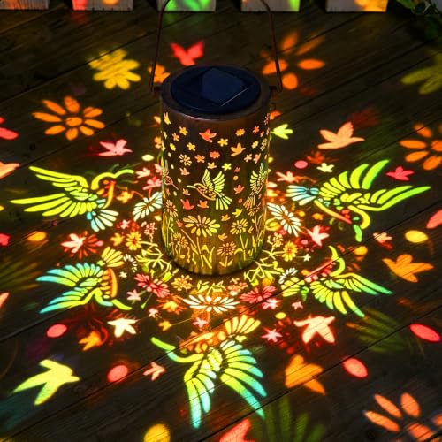 Hummingbird Mmulticolor Solar Lanterns for Outdoor Indoor, Colorful Garden Decor Gifts for Women Mom Grandma Hanging Solar Lights Metal Solar Decoration Outside for Yard, Patio, Backyard, Porch - color: Hummingbird-A