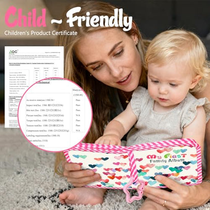 Fintie Baby Photo Album 4x6 Inch, 18 Photos My First Family Soft Album Book | For Newborn/Toddlers/Kids/Baby Shower Memory Birthday Gifts, Family Tree, First Year Milestones Keepsake, Raining Hearts - color: Raining Hearts