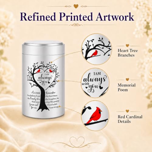 Set of 2 Small Urns for Human Ashes Keepsake, 3.62 Inch Mini Cremation Urns for Human Ashes, Memorial Funeral Sharing Keepsake Urns Set with Two Cardinal Birds, Silver