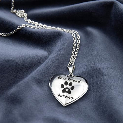 PHOCKSIN Personalized Locket Necklace for Women Photo Necklace with Customized Picture Birth Flower Birthstone Customizable Birthday Gifts - color: #14 Heart Silver Dogfriend