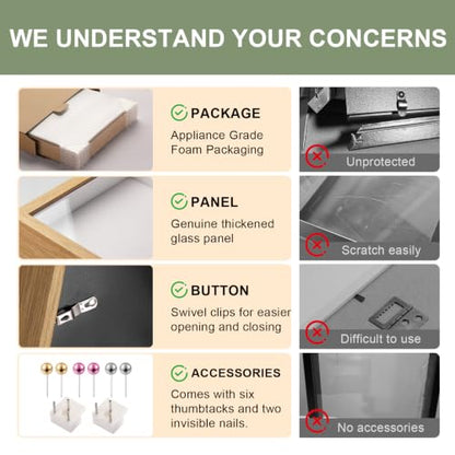 3x3 Mini Shadow Box Frame with Shatterproof Clear Glass & Push Pins - color: Wood Color+foam Back+foam Packaging, size: 3x3