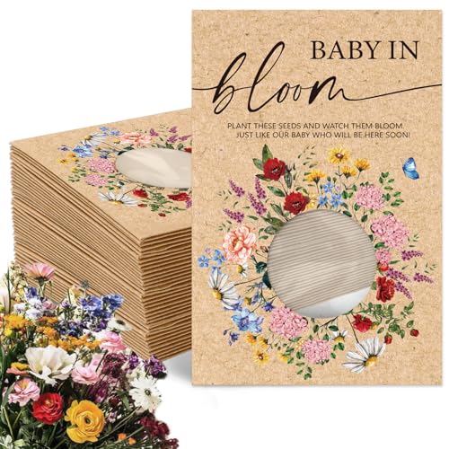 FYSUIMU 50Pcs Wildflower Seed Packets Baby in Bloom Kraft Envelopes with Window Resealable Rustic Floral Seed Storage Pockets for Garden Office Party Favors Supplies, 2.8 x 3.9 inch