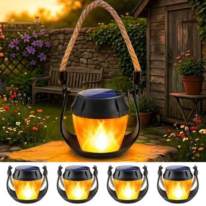 Solar Lanterns Outdoor Lights, 4 Pack Flickering Flame Hanging Lanterns | Waterproof Solar Powered Outdoor Lights for Camping Yard Garden Patio Tabletop Holiday Decorations - size: 4 Pack