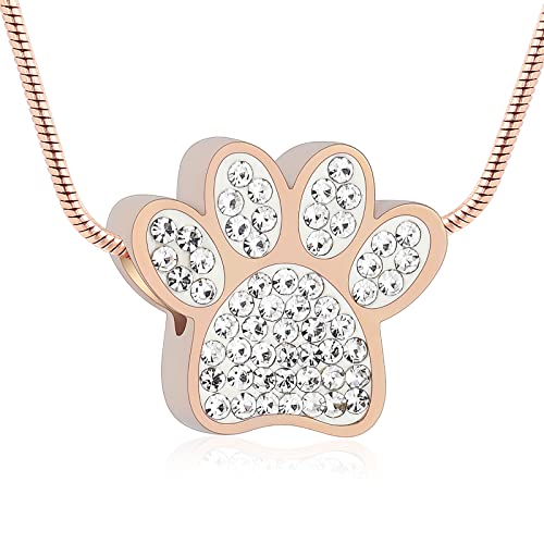 Paw Print Urn Necklace for Ashes Pet Paw Cremation Jewelry Ashes Necklace Keepsake Memorial Jewelry for Pet/Dog's/Cat's Ashes Pendant Gifts for Men/Women - color: Crystal-Rose