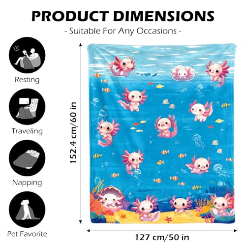 Axolotl Blanket 50x60 Inches, Super Soft Plush Fleece Throw Blanket, Cute Animal Gifts for Girls Boys Kids Teens, Cozy Bedding for Bed Couch, Lightweight & Warm - color: Axolotl