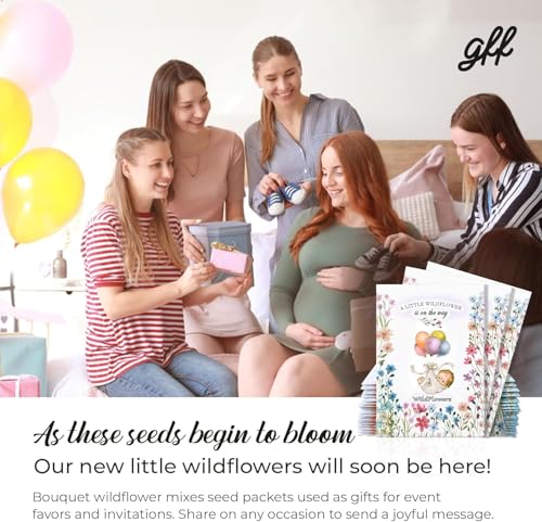 25 Wildflower Seed Packets - Baby Shower Favors for Guests - Gender Reveal Party Supplies - Wild Flower Seeds Throw and Grow Perennial & Annual Mix to Attract Pollinators Bees and Butterflies Non-GMO