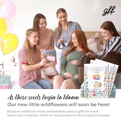 25 Wildflower Seed Packets - Baby Shower Favors for Guests - Gender Reveal Party Supplies - Wild Flower Seeds Throw and Grow Perennial & Annual Mix to Attract Pollinators Bees and Butterflies Non-GMO