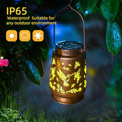 Hummingbird Solar Lanterns Outdoor Waterproof Hanging Solar Lights Gifts for Women Men Mom Metal Decorative LED Lantern Outside for Decor Garden,Yard,Patio,Lawn,Porch,Backyard - style: A、1Pack-Hummingbird