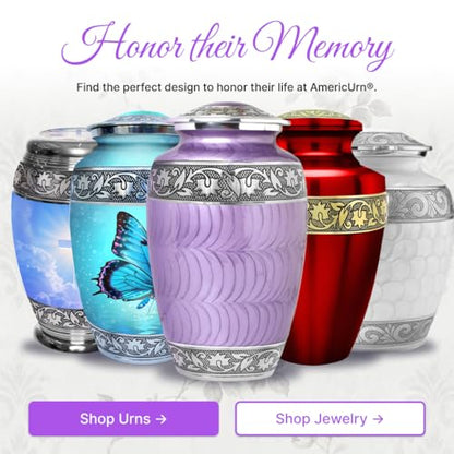 Set of 7 Custom Engraved Plaque with Purple Cremation & Funeral Urns for Ashes for Women & Men - Includes 1 Custom Engraved Large Purple Urn with 4 Small Keepsakes & 1 Necklace - color: Purple Patch Custom Plaque Set