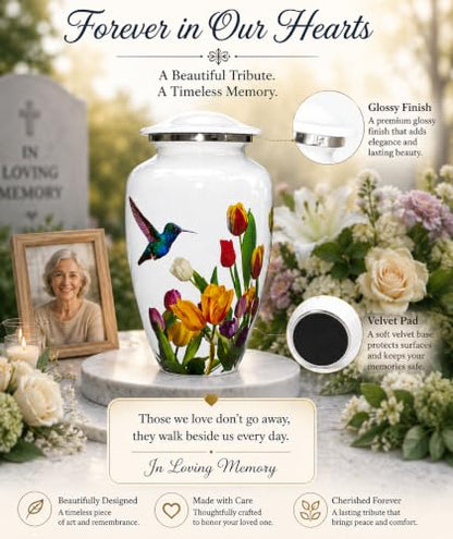 BOLD & DIVINE White Hummingbird Cremation Urn | Handcrafted Hummingbird urn for Human Ashes Adult Female, Large Burial urns for Ashes up to 200 LBS. (White Hummingbird Adult Urn) - size: Large