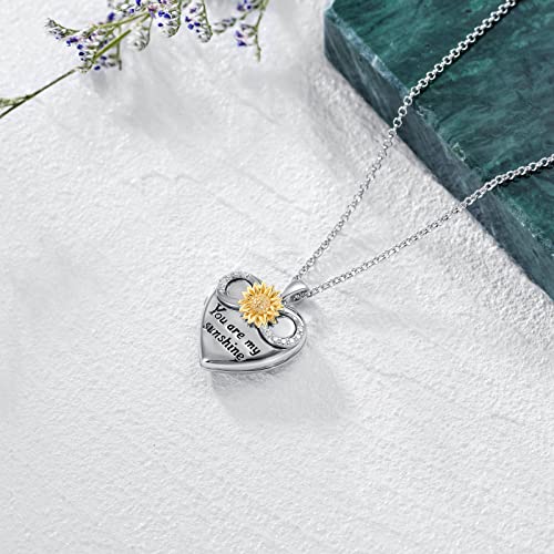SOULMEET Personalized Silver Locket Necklace That Holds Pictures Photo Keep Someone Near to You, Memorial Custom Lockets Necklaces Letters Engraving for His Her - color: A4-Infinity sunflower-Two tones White+Yellow, style: Locket+Custom Photo