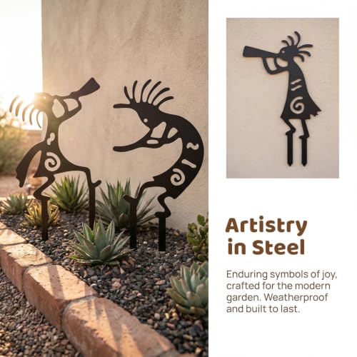 4 Piece Kokopelli Metal Garden Stakes-Southwestern Yard Art 9.8"x6" | Native American Inspired Rustic Outdoor Decor for Lawn,Patio,Garden Pathway,Fade-Resistant Ornaments for Thanksgiving Day - style: Kokopelli Stake