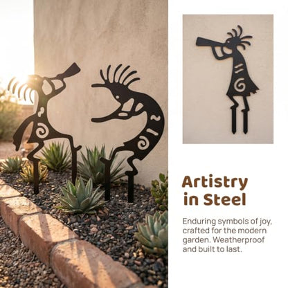 4 Piece Kokopelli Metal Garden Stakes-Southwestern Yard Art 9.8"x6" | Native American Inspired Rustic Outdoor Decor for Lawn,Patio,Garden Pathway,Fade-Resistant Ornaments for Thanksgiving Day - style: Kokopelli Stake