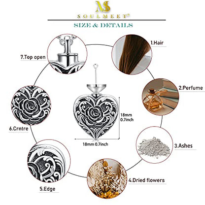 SOULMEET Cremation Jewelry for Ashes, Sterling Silver Urn Necklace for Ashes Women Men, Cherish Memories Cremation Jewelry to Keep Someone Near to You - color: B-Oxidation black Rose