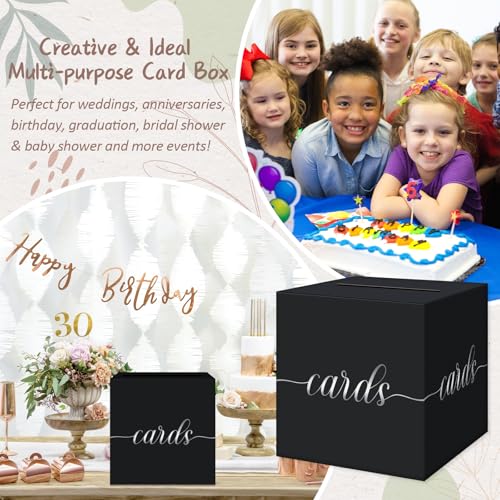 Elegant Black Wedding Card Box, Silver Foil Gift Card Box Holder for Party - color: Black and Silver Foil