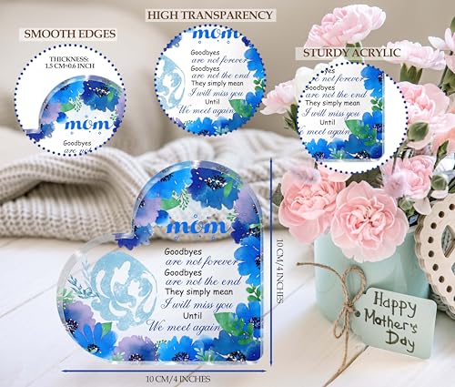 Sympathy Gifts for Loss of Mother, 4x4 Inch Thick Acrylic Heart Memorial Plaque, Bereavement Condolences Gift for Women Her Daughter Sister, In Memory of Mom Floral Remembrance Decor Sign