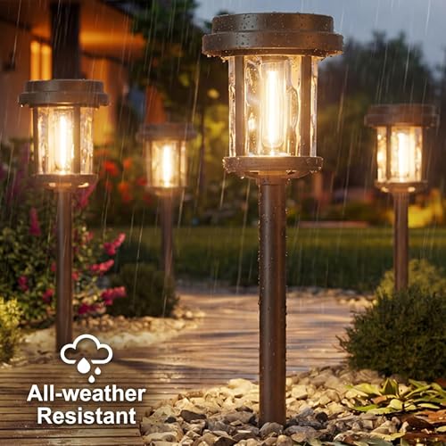 XMCOSY+ Solar Pathway Lights Outdoor, 4 Pack Garden Lights Solar Powered - color: Black & Brown, size: 4 Packs