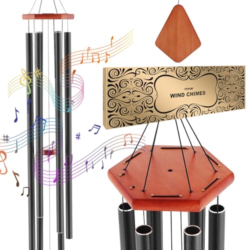 VEVOR 60" Deep Tone Wind Chimes – Large 6-Tube Memorial Wind Chimes, Hand-Tuned Aluminum Tubes, Black Outdoor Decor for Patio, Porch, Garden, for Anniversaries, Sympathy & Birthdays - color: Black, size: Large 60inch Wind Chimes