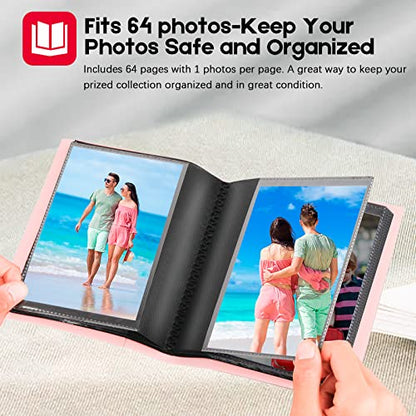 Aevdor Small 4x6 Photo Album, 64 Pockets, Black Pages, Elastic Band, Pink | Compact 4x6 Photo Book for Family, Wedding, Baby, Travel, Postcards and Recipe Cards. One Album is Included - color: Pink