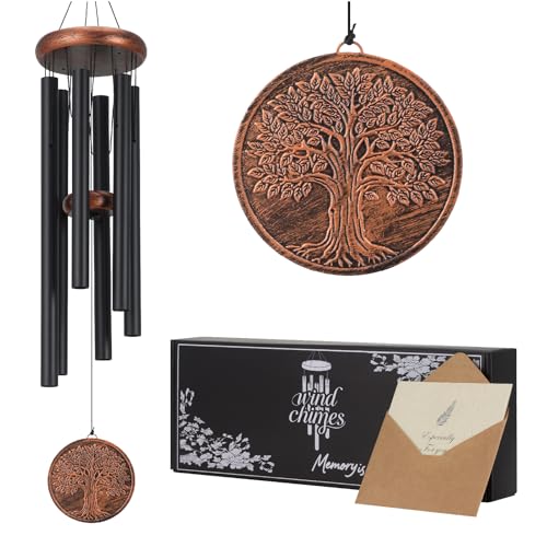Memorial Wind Chime, Outdoor Decorative Wind Chime, Featuring a Pattern of a Tree of Life. It is an Excellent Gift, Suitable for Garden Decoration, Terrace or Porch. (34inch) - size: 34inch