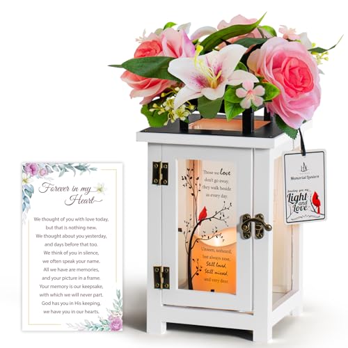 Memorial Lantern with Sympathy Lily Rose Flowers, Sympathy Lantern Bereavement Gift Idea for Loss of Loved One Memorial Gift for Loss of Mother Father Son Sister Husband - color: Lily Rose