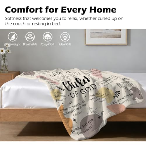 Christian Gifts for Women - I Am a Child of God Blanket 60"x50", Inspirational Religious Birthday Gifts for Women Mom Sister Friends, Christmas Baptism Catholic Spiritual Jesus Faith Bible Prayer - color: Christian1