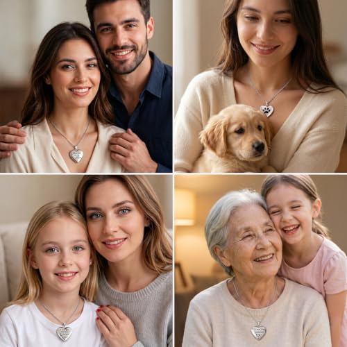 PHOCKSIN Personalized Locket Necklace for Women Photo Necklace with Customized Picture Birth Flower Birthstone Customizable Birthday Gifts - color: #17 Heart Silver Moon&back