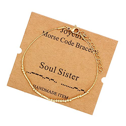 Best Friend Birthday Gifts Morse Code Bracelets For Women Mothers Day Birthday Christmas Gifts For Sister Daughter Grandmother Stainless Steel Jewelry Friendships Inspirational Gifts For Women - style: Gold: Soul Sister