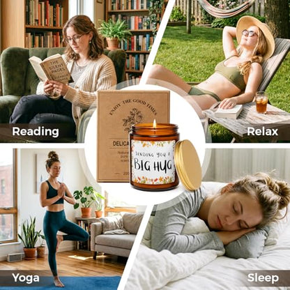 MULCHUM Lavender Scented Candle, Thinking of You Hug Gift for Friends | Relaxing Natural Soy Wax Jar Candle for Women Girlfriend Mom Sisters Stress Relief, 7oz 45 Hours Long Lasting Burn - color: Hug