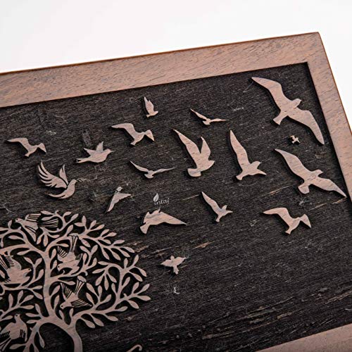 Rosewood Urn for Human Ashes, Tree of Life with Birds, X-Large 380 lb | Hand-carved solid sheesham rosewood, screw-locked sliding base, engraving available, holds up to 380 lb - color: Tree of Life With Birds, size: X-Large (380 lb)
