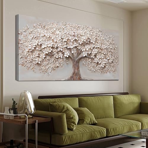 Canvas Wall Art Decor Prints Botanical Wall Art Pictures for Living Room Canvas Art Wall Decor Tree of Life Wall Art Decor Modern Large White Wall Art Prints Artwork for Walls Bedroom Office Decor 24" X 48" - color: White Browm, size: 48"L x 24"W