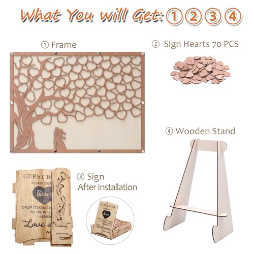 Wedding Guest Book Alternative, Guest Book Wedding Reception with Wooden Hearts Guest Book Signs for Wedding Anniversary Birthday Party Baby Shower - color: Wood