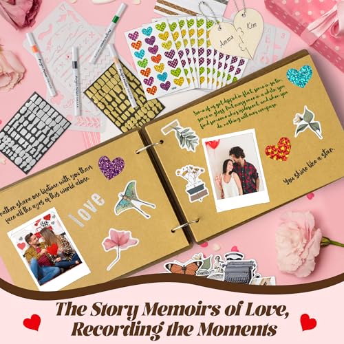 CY2SIDE Couples Photo Album Scrapbook - 111PCS The Story of Us Wooden Scrapbook Craft Kit with Heart Puzzle Brown Paper Sticker and Template for DIY, Romantic Anniversary Dating Gift for Him Her - style: Couple