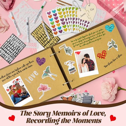 CY2SIDE Couples Photo Album Scrapbook - 111PCS The Story of Us Wooden Scrapbook Craft Kit with Heart Puzzle Brown Paper Sticker and Template for DIY, Romantic Anniversary Dating Gift for Him Her - style: Couple