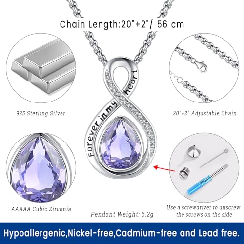 Eusense Cremation Jewelry for Ashes Urn Necklace to Put Ashes In 925 Sterling Silver Memorial Pendant Tree of Life Infinity Urn Necklaces for Ashes Necklace for Women Men - style: F-Infinity Urn-06-Jun.-Alexandrite Purple
