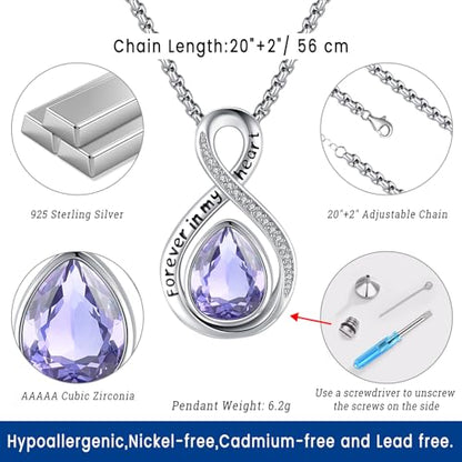 Eusense Cremation Jewelry for Ashes Urn Necklace to Put Ashes In 925 Sterling Silver Memorial Pendant Tree of Life Infinity Urn Necklaces for Ashes Necklace for Women Men - style: F-Infinity Urn-06-Jun.-Alexandrite Purple