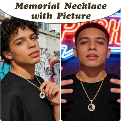 HJX Custom Circle Chain with Wings, Memorial Picture Necklace for Men Womem - color: 3-round