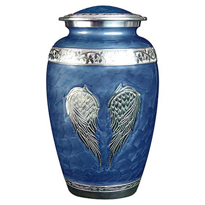 Blue Angel Wings Funeral Cremation Urn with Matching Keepaske, Bag and Personalization (Royal Blue, Large) - color: Royal Blue, size: Large