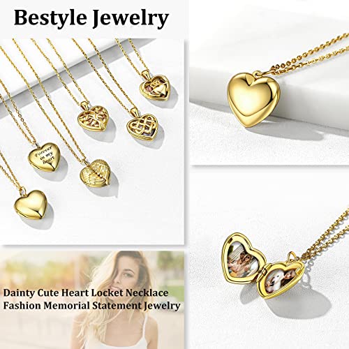 Bestyle Sterling Silver Heart Locket Necklace for Women, Dainty Cute Small Heart Locket Pendant in Gold/Rose Gold/Silver, Love Statement Jewelry Gift for Mother Wife - color: A0. Plain Bold Heart-Gold-Locket Only, NO Custom