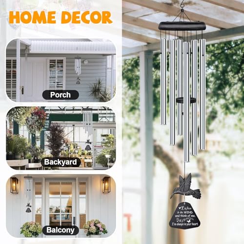 Sympathy Wind Chimes for Outside Deep Tone, Memorial for Loss of Loved One Prime, Bereavement Condolence Remembrance Funeral Gifts for Grieving Friends Loss of Mother Father - size: E-Silver Hummingbird