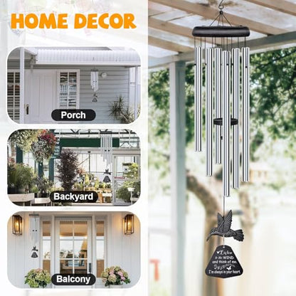 Sympathy Wind Chimes for Outside Deep Tone, Memorial for Loss of Loved One Prime, Bereavement Condolence Remembrance Funeral Gifts for Grieving Friends Loss of Mother Father - size: E-Silver Hummingbird